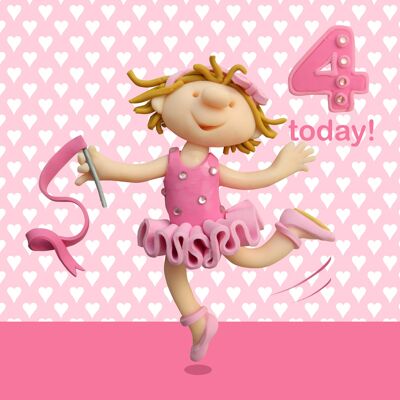 Mädchen 4 Jahre - Ballerina - Geburtstagskarte im Kinderalter