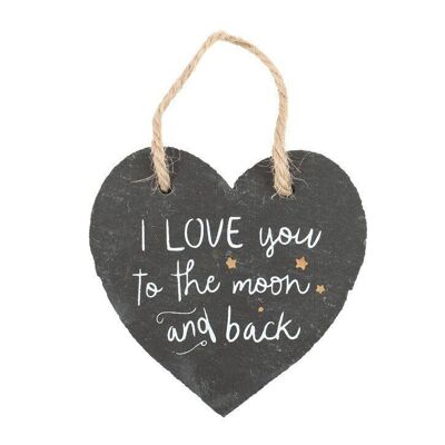 Love You To The Moon And Back Hanging Slate Heart