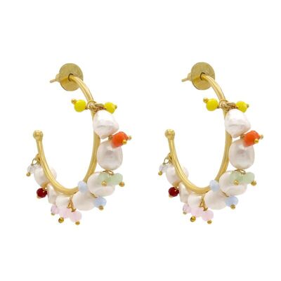 Goby pearl and multicolor hoop earrings