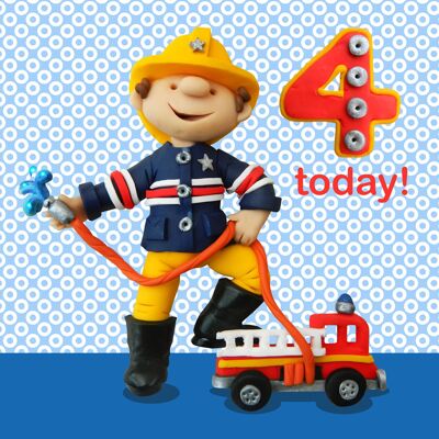 Ragazzo di 4 anni - pompiere - biglietto d'auguri per l'età del bambino