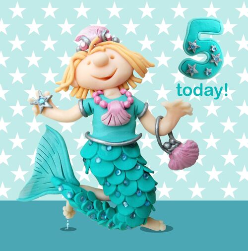 Girl age 5 - mermaid - child's age birthday card
