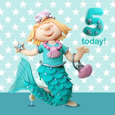 Girl age 5 - mermaid - child's age birthday card