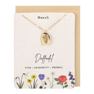 Collana con fiore di nascita del narciso di marzo Card