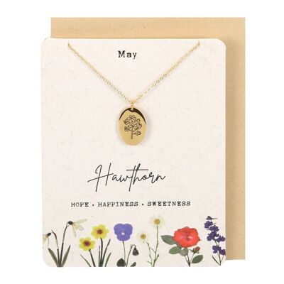 Mai-Hawthorn-Geburtsblumen-Halskettenkarte