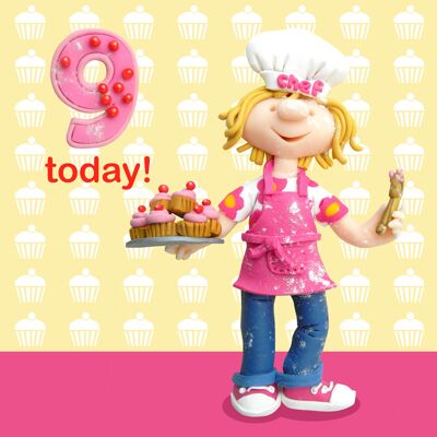 Niña de 9 años - Cupcakes - Tarjeta de cumpleaños para niños