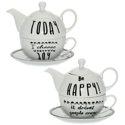 SET 2 THÉIÈRE EN PORCELAINE+TASSE+ASSIETTE, THÉIÈRE:420ML TASSE:250ML CUL9119