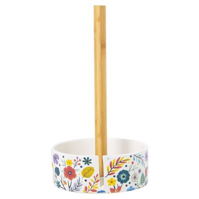 WOODEN ROLL HOLDER WITH CERAMIC BASE CUL1174