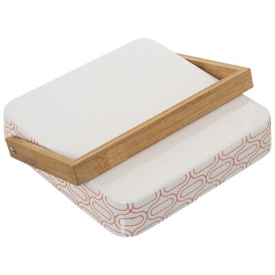 CERAMIC NAPKIN HOLDER WITH WOOD CUL1172