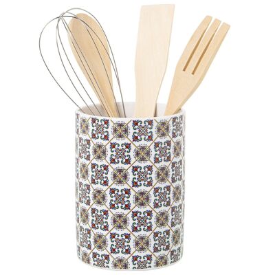 CERAMIC UTENSILE HOLDER WITH UTENSILS CUL1163