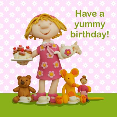 Cumpleaños de niñas - fiesta de té - tarjeta de cumpleaños para niños