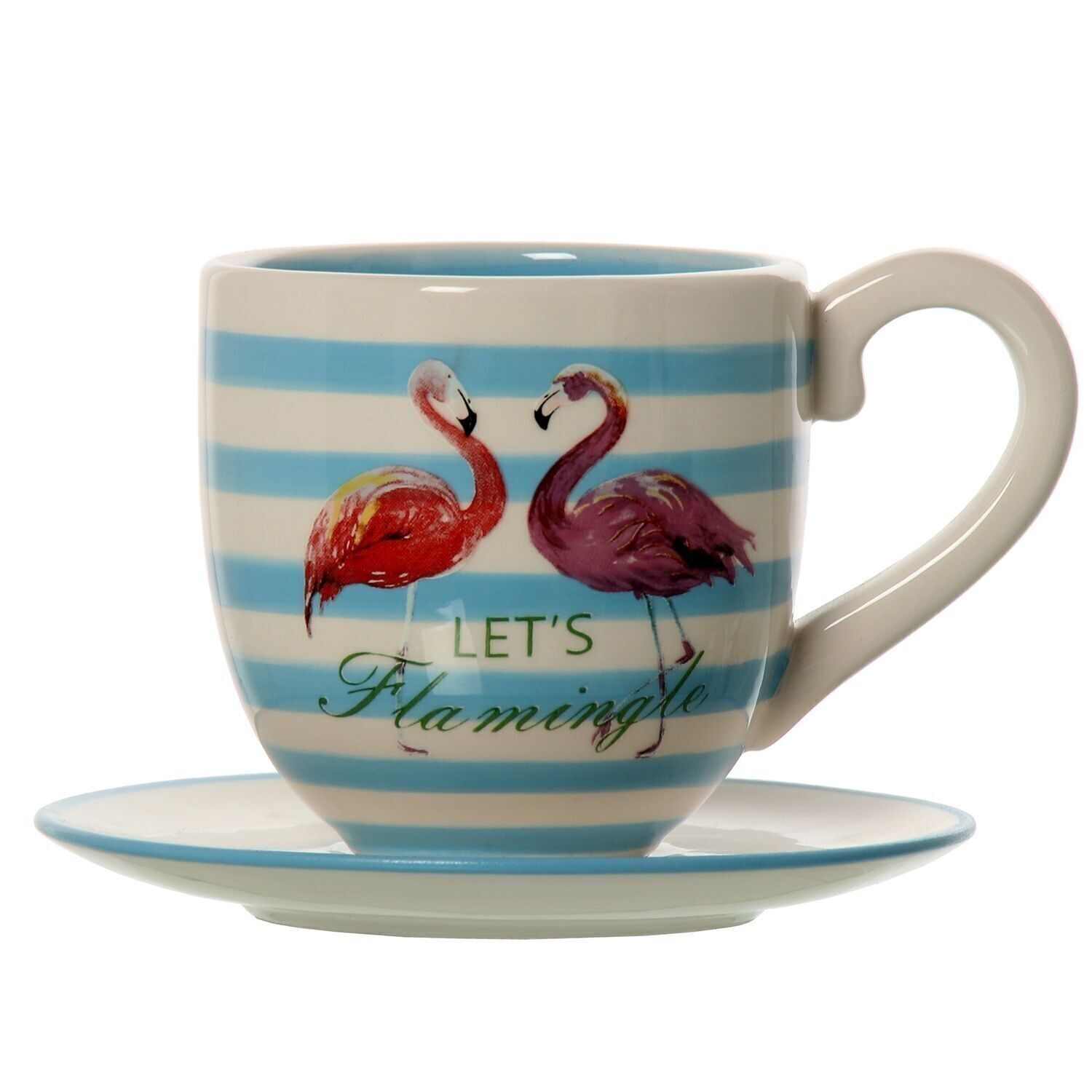 TAZA C/PLATO CERAMICA FLAMENCOS CUL676