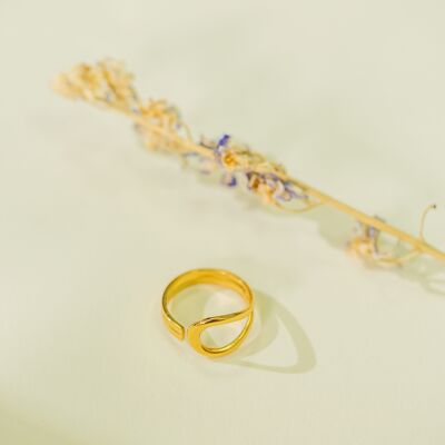 Anello ad anello dorato con pendente rotondo martellato