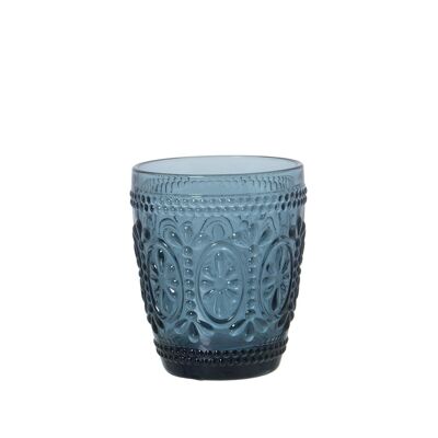 VASO BAJO CRISTAL AZUL 270ML DECO. FLOR CUL14993