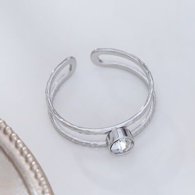 Double line silver ring with rhinestones