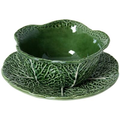 SALAD BOWL WITH CERAMIC CABBAGE LEAF PLATE, PLATE:ø19 CM CUL2117