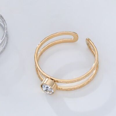 Anello in oro doppia linea con strass