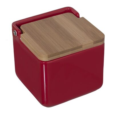 RED CERAMIC SALT SHAKER WITH WOODEN LID CUL1129