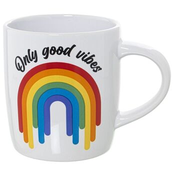 TASSE EN CÉRAMIQUE DÉCORÉE ARC-EN-CIEL, SEULEMENT DE BONNES VIBES CUL7399 1