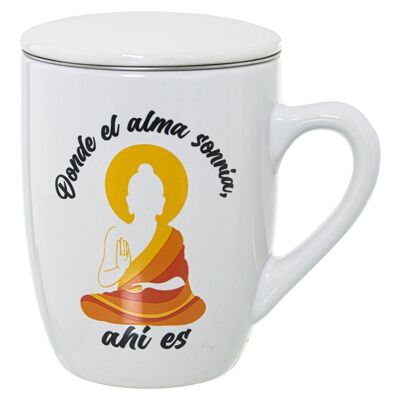 CERAMIC INFUSION MUG WITH STAINLESS STEEL FILTER. BUDDHA WHERE THE TO CUL7329