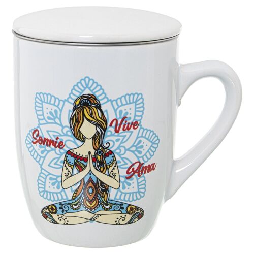 MUG INFUSIÓN CERÁMICA C/FILTROACERO INOX, YOGA MANDALA CUL7327