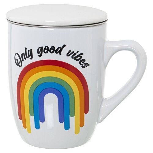 MUG INFUSIÓN CERÁMICA C/FILTROACERO INOX. ARCO IRIS CUL7326