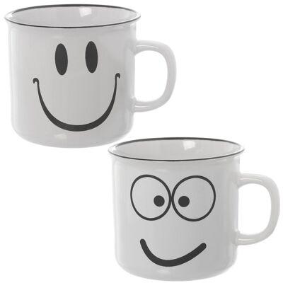 CERAMIC MUG SMILING FACE WHITE/BLACK ASSORTED CUL7302