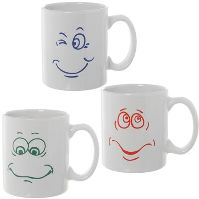 MUG CERAMIQUE VISAGE MOQUANT BLANC/COULEURS ASSORTIES CUL7301