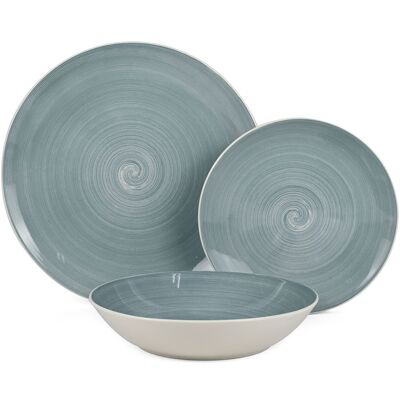 DINNERWARE 18 PIECES BLUE ASH PORCELAIN, FLAT PLATE: ø27CM CUL7265