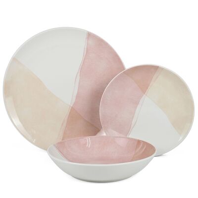 DINNERWARE 18 PIECES PINK TONE PORCELAIN, FLAT PLATE:ø27CM CUL7262