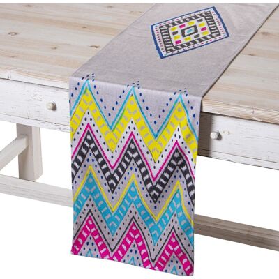 CHEMIN DE TABLE VELOURS 180X30CM IKAT FLUOR VENISE CUL20259