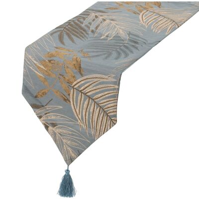 TABLE RUNNER 30X180CM BLUE/GOLD LEAVES POLYESTER CUL48860