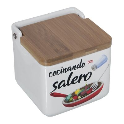 CERAMIC SALT SHAKER - COOKING WITH...- W/WOODEN LID CUL1131