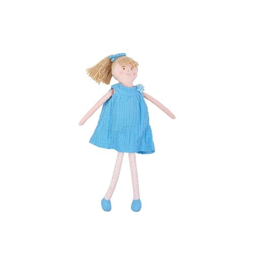 Poupée en Robe 30Cm - Coton Bio Bleu Ciel