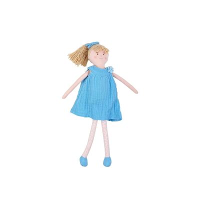 Puppe im Kleid 30 cm – himmelblaue Bio-Baumwolle