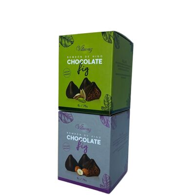 Packen Sie 2 Kisten Feigenschokolade mit Pistazien- und Haselnussgeschmack ein