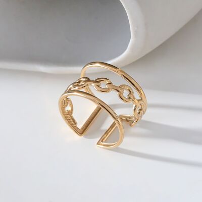 Golden double line ring and crossed links