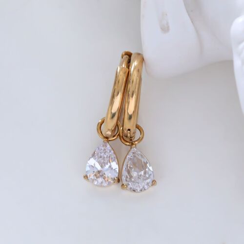 Boucles d'oreilles mini créoles dorées avec strass en forme de goutte