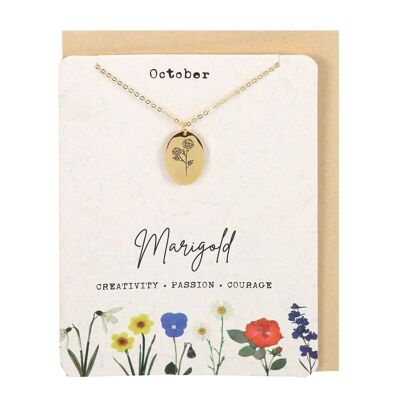Carte de collier de fleurs de naissance de souci d'octobre