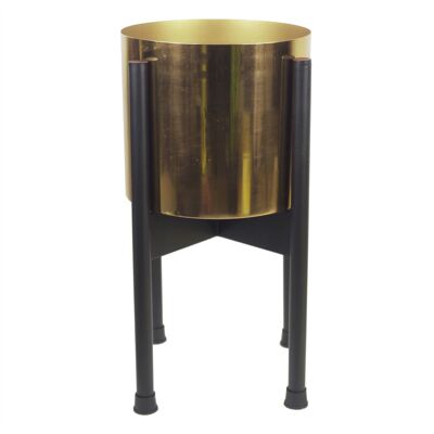 Metall-Pflanzgefäßständer, schwarzer Ständer, goldfarbener Metall-Pflanzgefäß 38.5 cm x 18 cm Blattdesign UK