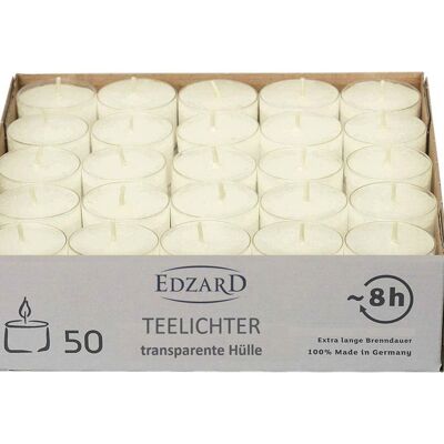 Pack of 50 tea lights, natural white, acrylic cover