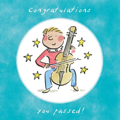 Tarjeta de felicitación de violonchelo de pase de grado