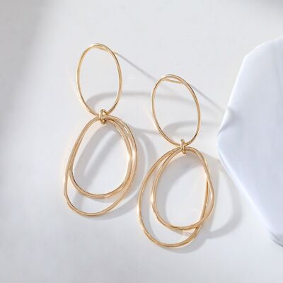 Gold earrings with double dangling hoops