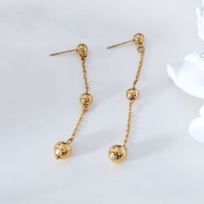Triple ball earrings with dangling chains