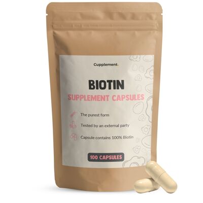 Cupplement - Biotine 100 gélules - 5 mg par gélule - Cheveux - Superaliment - Supplément - Croissance des cheveux - Sans poudre, comprimés ni shampoing - Biotène - Biotine