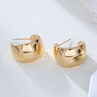 Gold large C-shaped hoop earrings