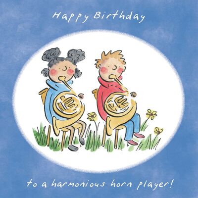 Harmonious horn player birthday card