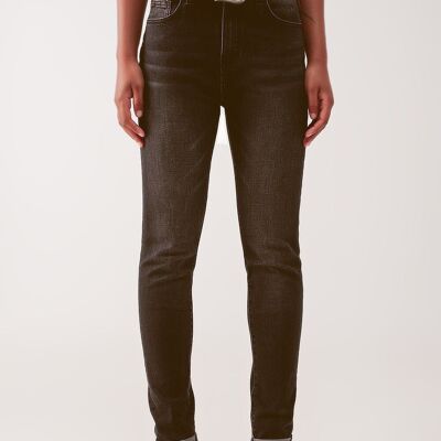 Skinny-Jeans mit super hoher Taille in verwaschenem Schwarz