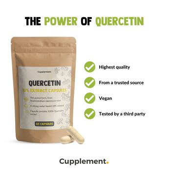 Cupplement - Extrait de Quercétine 60 Capsules - Extrait 10:1 - Quercétine - Quercitine - 250 mg par capsule - Sans poudre ni 500 mg - Sans zinc ni bromélaïne - Superaliment - Supplément 8