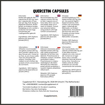 Cupplement - Extrait de Quercétine 60 Capsules - Extrait 10:1 - Quercétine - Quercitine - 250 mg par capsule - Sans poudre ni 500 mg - Sans zinc ni bromélaïne - Superaliment - Supplément 9