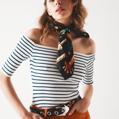 Stripe bardot top in navy